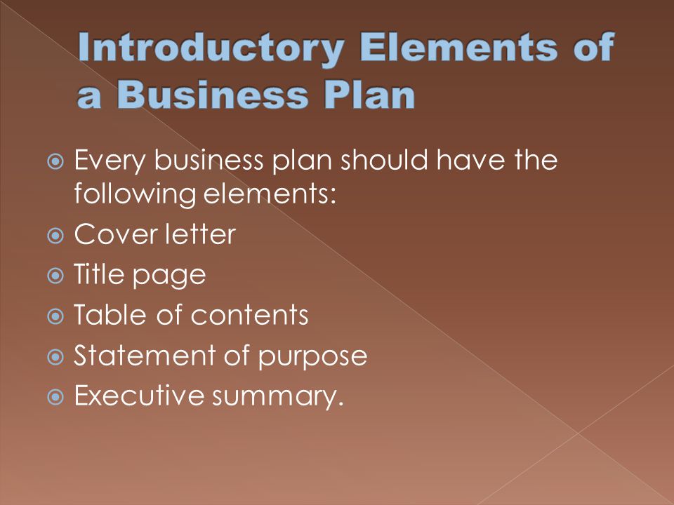 The Elements of a Business Plan